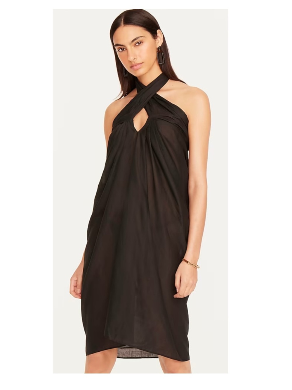 J Crew Convertible Beach Sarong Cover-Up Wrap Midi Skirt Black Halter Dress - Picture 2 of 9
